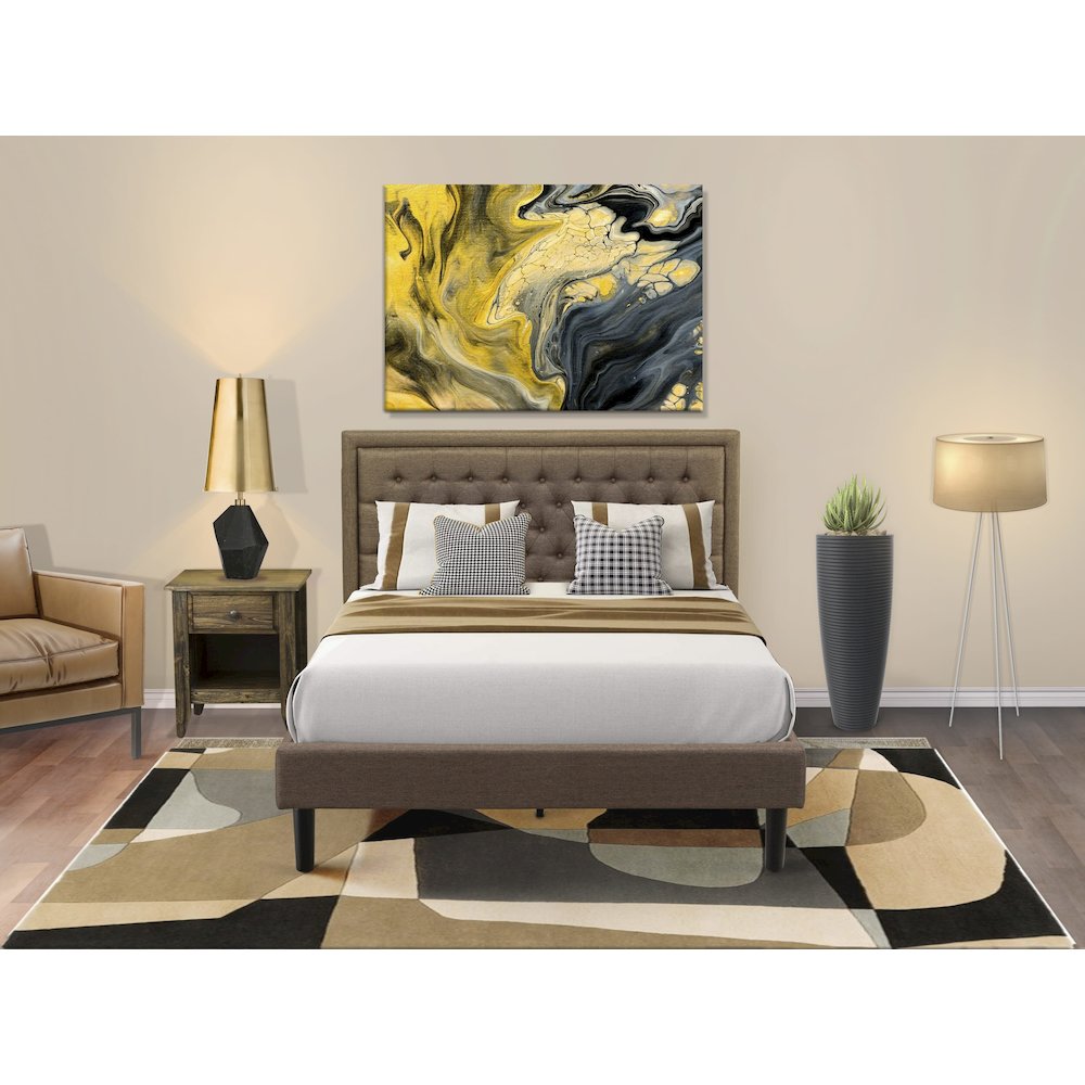 KD18Q-1GA07 2 Piece Queen Size Bedroom Set - Queen Bed Brown Headboard with 1 Nightstand - Black Finish Legs