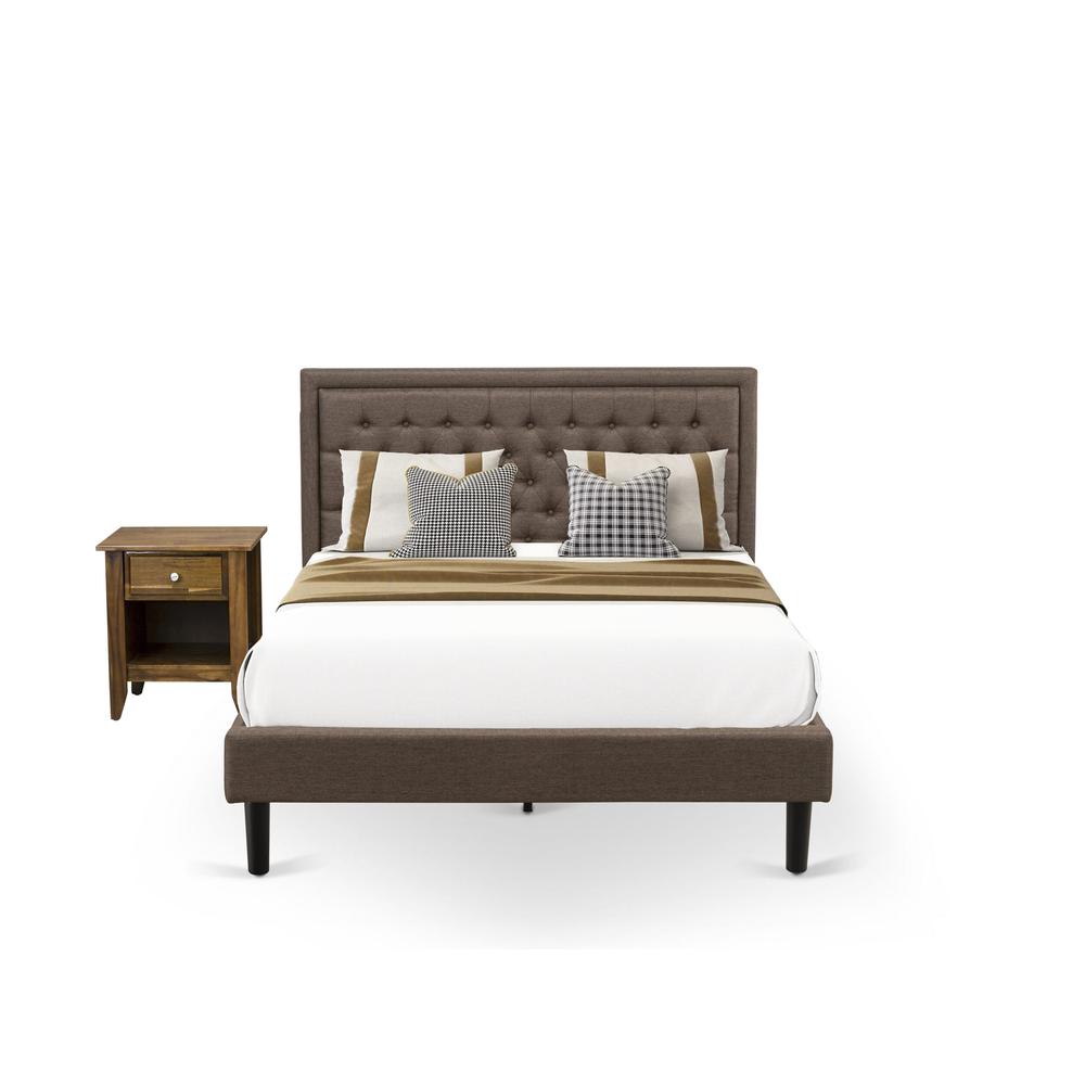 KD18Q-1GA08 2 Piece Queen Size Bed Set - Bed Frame Brown Headboard with 1 Wood Night Stand - Black Finish Legs