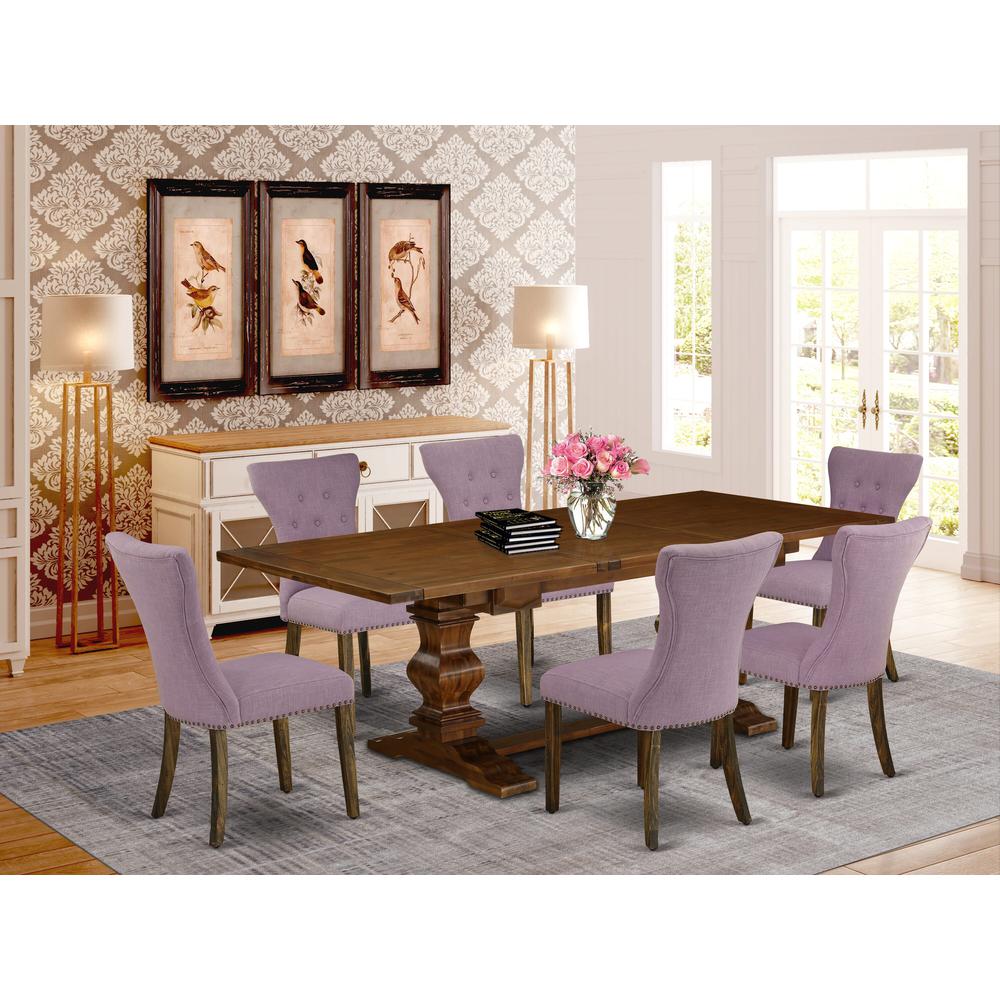 Kitchen table set with Brown Oak Finish Chair’s Legs and Brown Green Linen