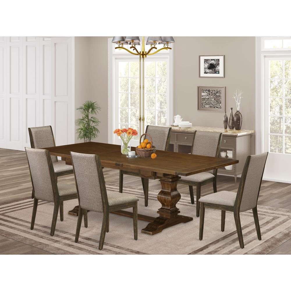 East West Furniture LALA7-87-16 7 Piece Dining Table Set Consist of a Rectangle Wooden Table with Removable Leaf and 6 Dark Khaki Linen Fabric Upholstered Chairs, 42x92 Inch, Walnut