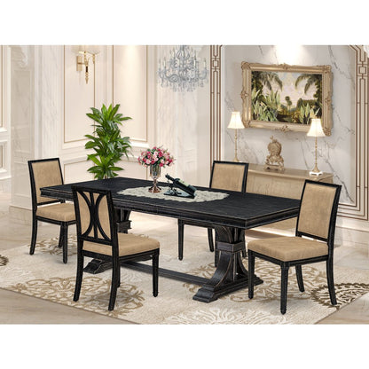 5 piece Kitchen Table Set of a Dining Table and 4 Dark Grey Modern Dining Chairs