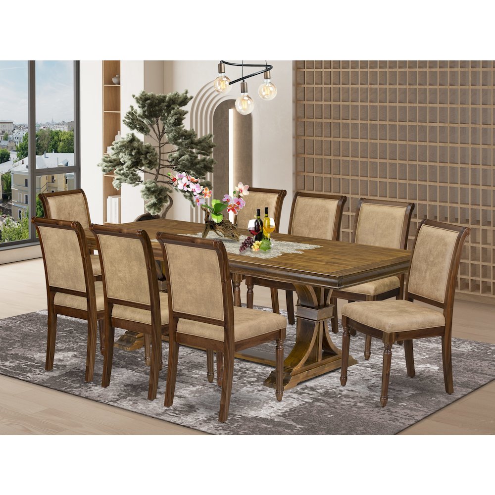 9 piece Dining Room Set of a Dining Table and 8 Dark Grey Kitchen Chairs