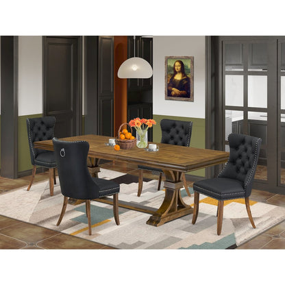 5 piece Dining Table Set of a Modern Dining Table and 4 Dark Grey Kitchen Chairs