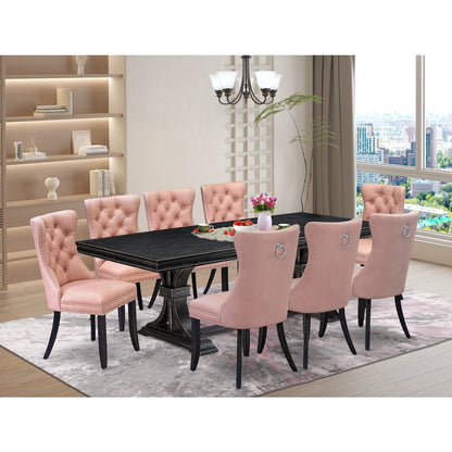 9 Pieces Dining Table Set a Rectangle Table and 8 Dining Chairs