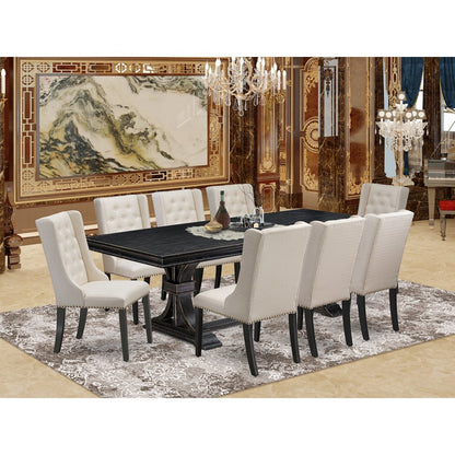 9 piece dining set a rectangular dining table and 8 Linen Fabric dining chairs