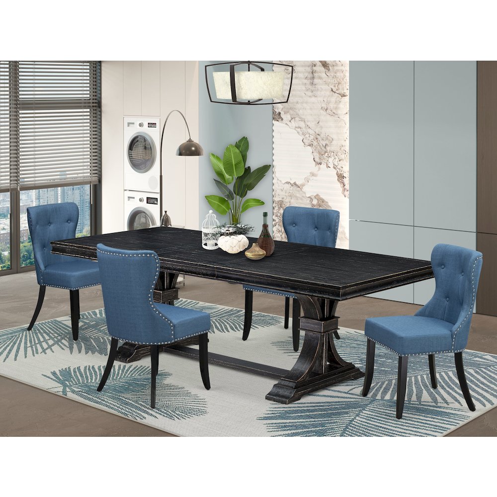 5 piece Dining Table Set of a Modern Table and 4 Mid Century Dining Chairs