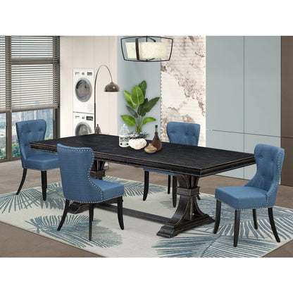 5 piece Dining Table Set of a Modern Table and 4 Mid Century Dining Chairs