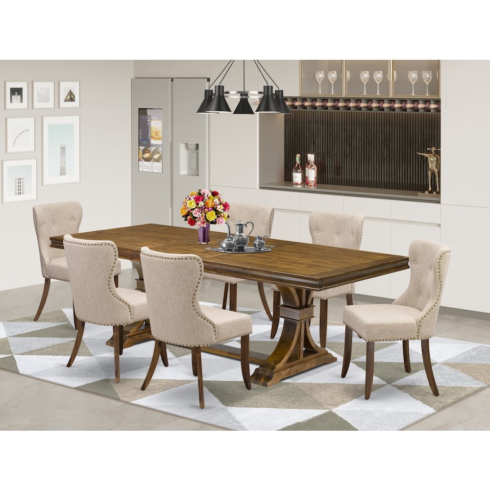 7 piece Dining Table Set of a Modern Dining Table and 6 Upholstered Chairs