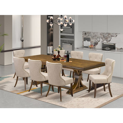 9 pc Modern Dining Set of a Dining Table and 8 Mid Century Dining Chairs