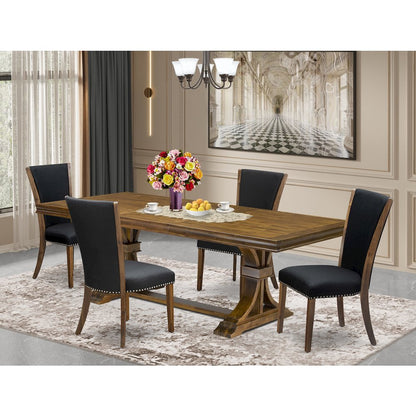 5 piece Kitchen Table Set of a Dining Table and 4 Linen Fabric Dinner Chairs
