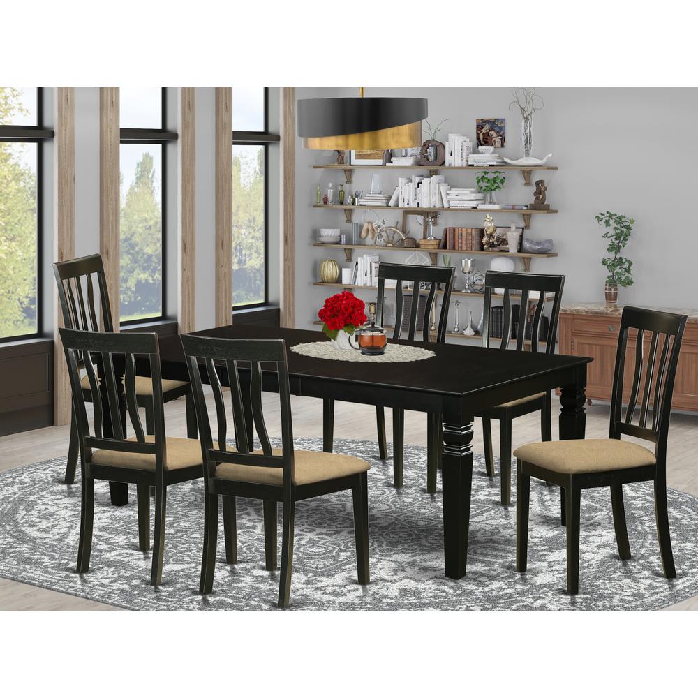 LGAN7-BLK-C 7 Pc Dining Room set with a Dining Table and 6 Linen Dining Chairs in Black