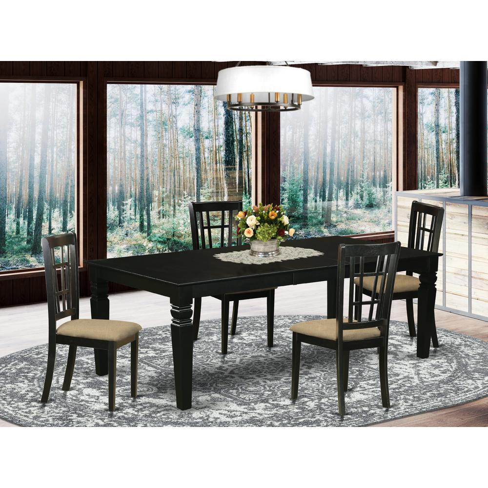 LGNI5-BLK-C 5 Pc Kitchen table set with a Dining Table and 4 Kitchen Chairs in Black