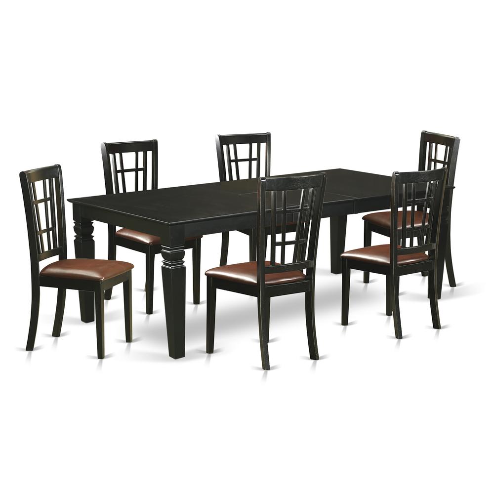 7  Pc  Dining  Room  set  with  a  Dinning  Table  and  6  Leather  Dining  Chairs  in  Black
