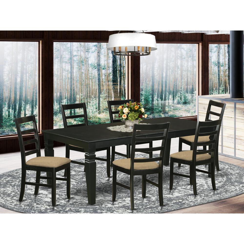 LGPF7-BLK-C 7 Pc Kitchen table set with a Dining Table and 6 Linen Kitchen Chairs in Black