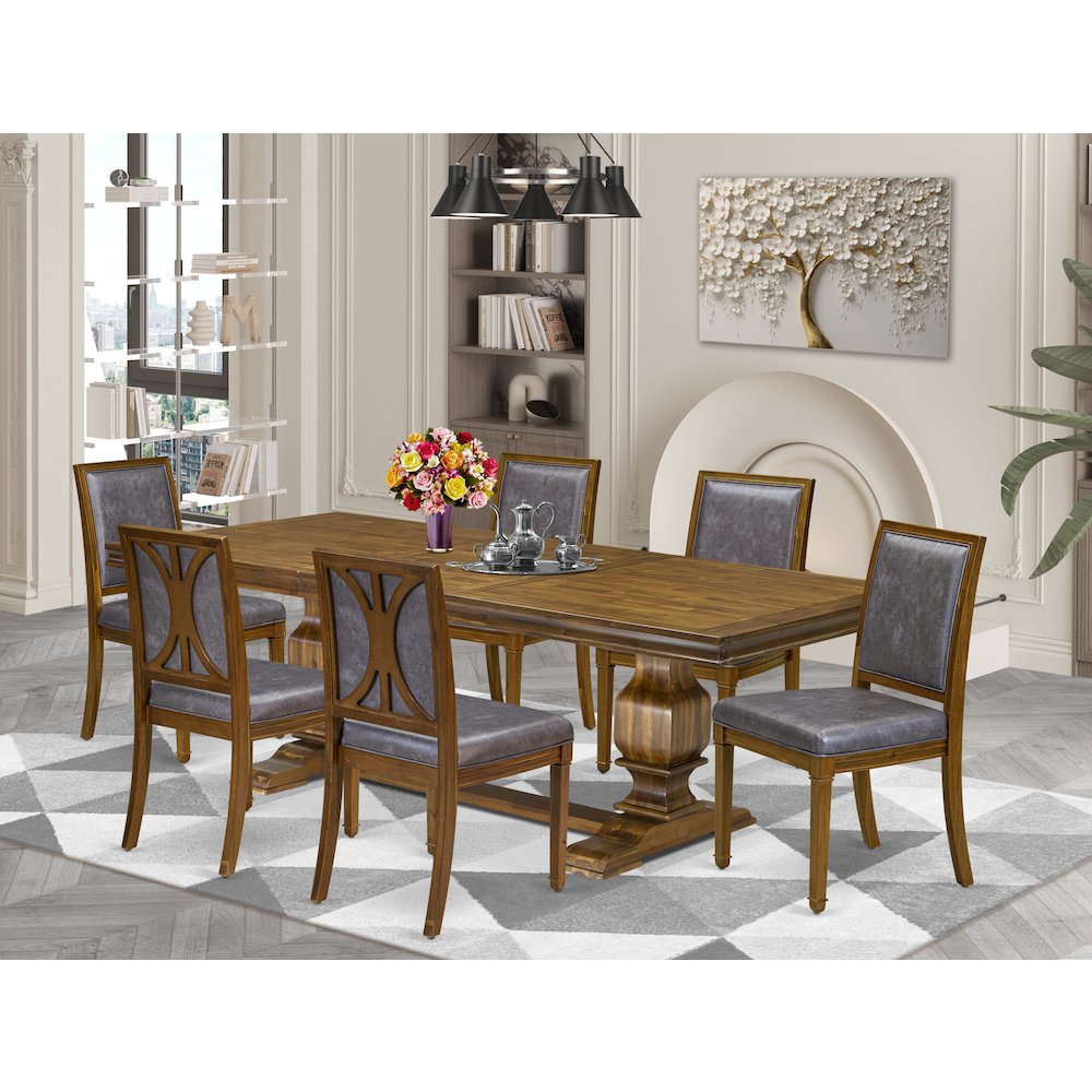 7 piece Dining Set consists of a Dining Table and 6 PU Leather Kitchen Chairs