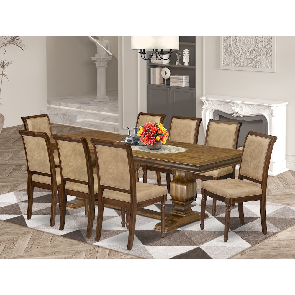 9 piece Kitchen Table Set includes a Dining Table and 8 Dark Grey Dinner Chairs