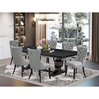 7 piece modern dining set a dinner table and 6 Faux Leather padded Chairs