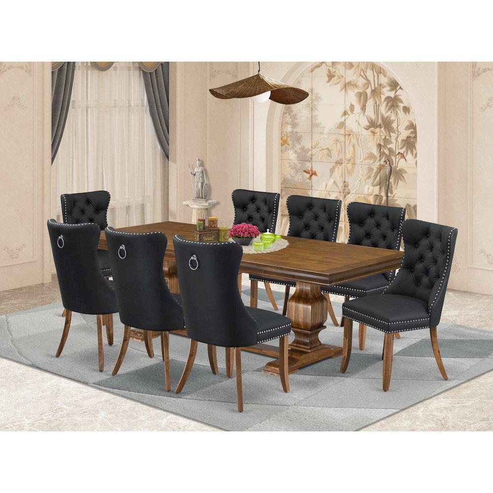 9 piece Dining Table Set a Kitchen Table and 8 Dark Grey Dining room Chairs