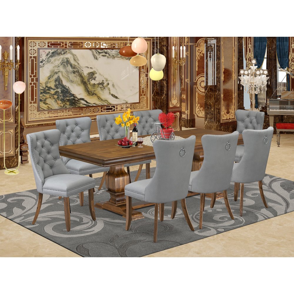 9 Pieces Dining Table Set a Rectangle Table and 8 Dining Chairs, Antique Walnut