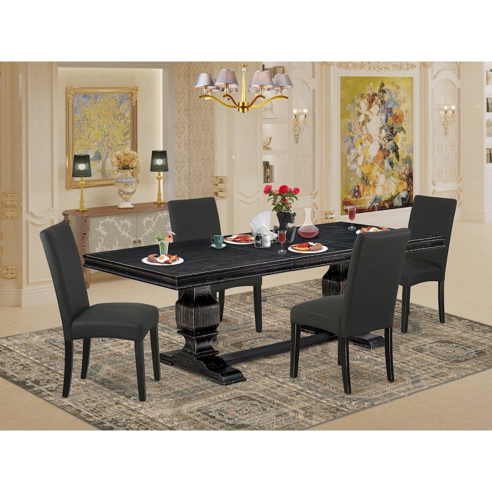 5 piece kitchen set of a dinner table and 4 Linen Fabric parson chairs