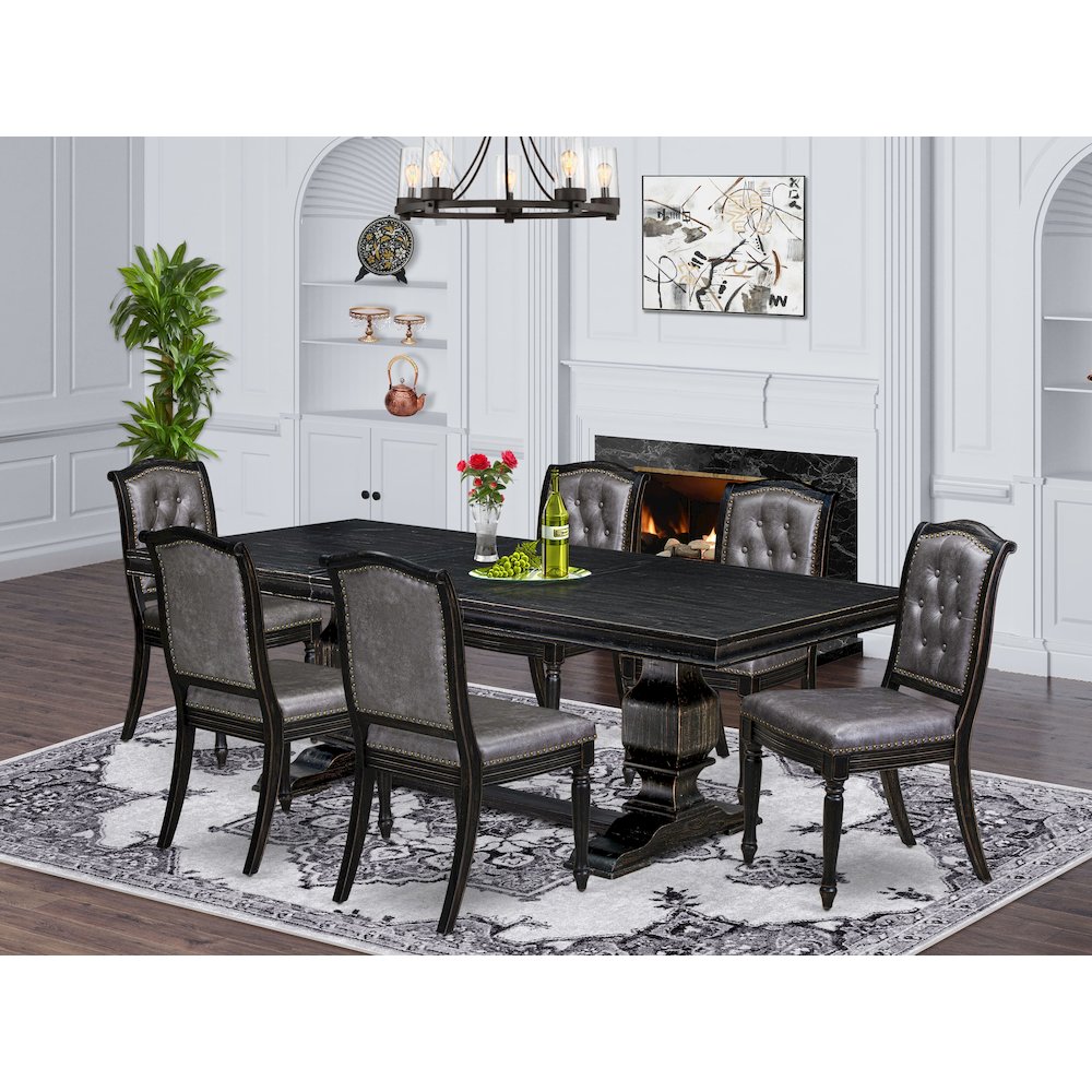 7 piece Dining Room Set of a Dinner Table and 6 Modern Dining Chairs