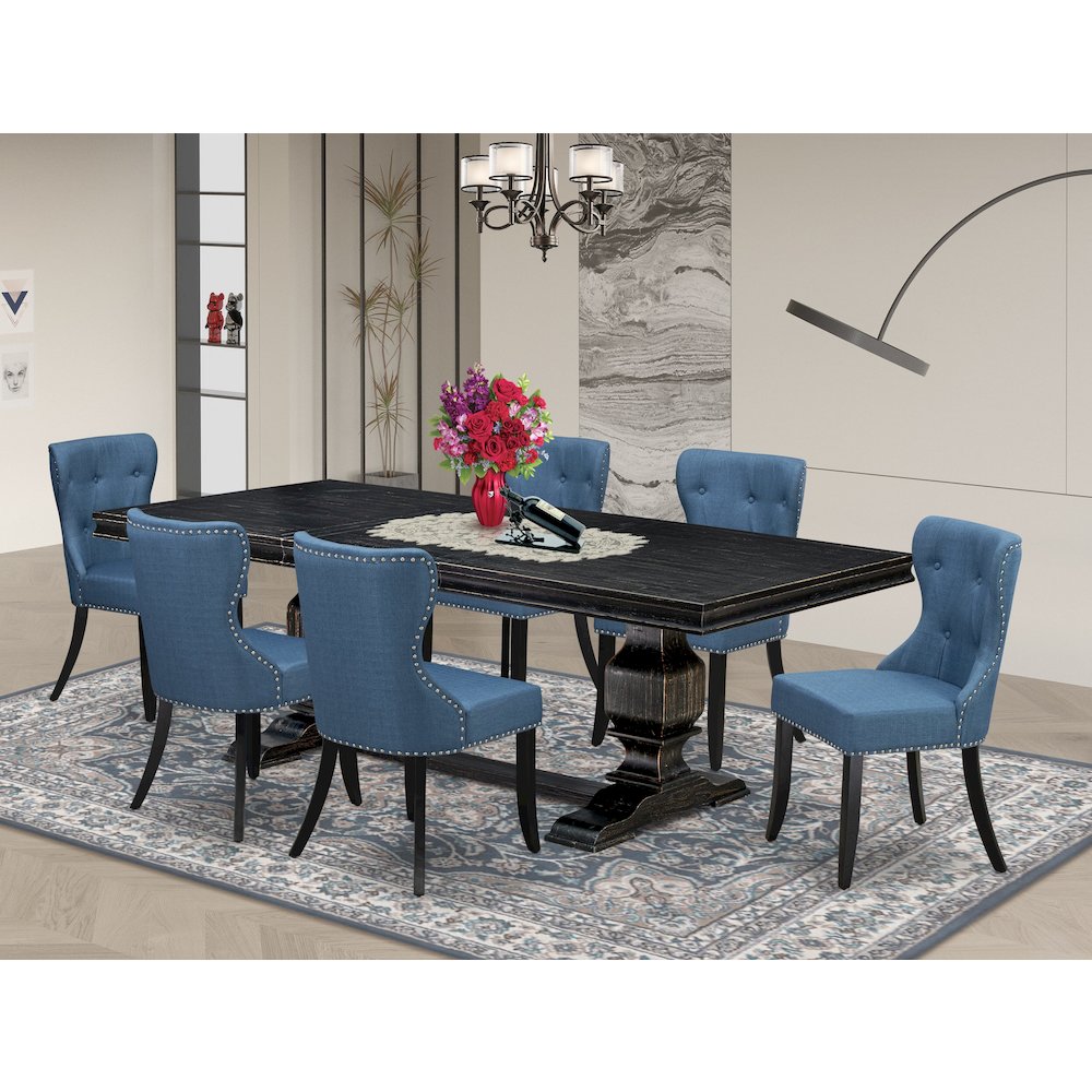7 piece Modern Dining Set of a Mid Century Table and 6 Parson Chairs