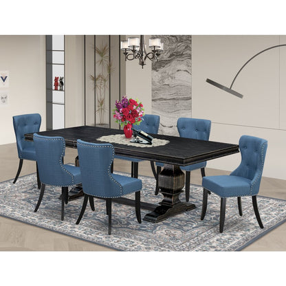7 piece Modern Dining Set of a Mid Century Table and 6 Parson Chairs