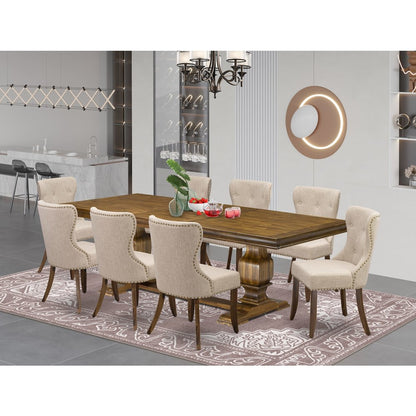 9 pc Kitchen Dining Set of a Mid Century Dining Table and 8 Dinning Chairs