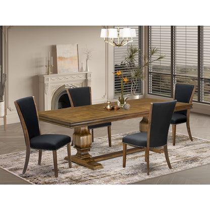5 piece Kitchen Table Set of a Dining Table and 4 Linen Fabric Dining Chairs