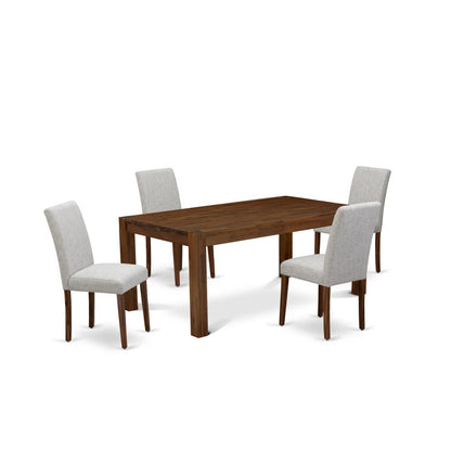 East West Furniture LMAB5-NN-35 5Pc Dining Set Offers a Dinette Table and 4 Parsons Dining Room Chairs with Doeskin Color Linen Fabric, Medium Size Table with Full Back Chairs, Sand Blasting Antique W
