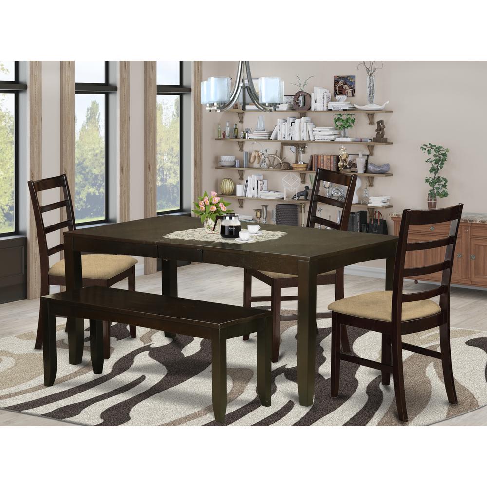 LYPF6-CAP-C 6 PC Dining Table with bench-Table with Leaf and 4 Dining Chairs plus Bench
