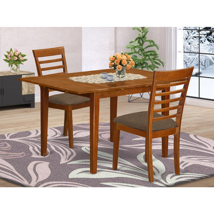 MILA3-SBR-C 3 Pc set Milan Dinette Table with Leaf and 2 Cushiad Dinette Chairs in Saddle Brown .