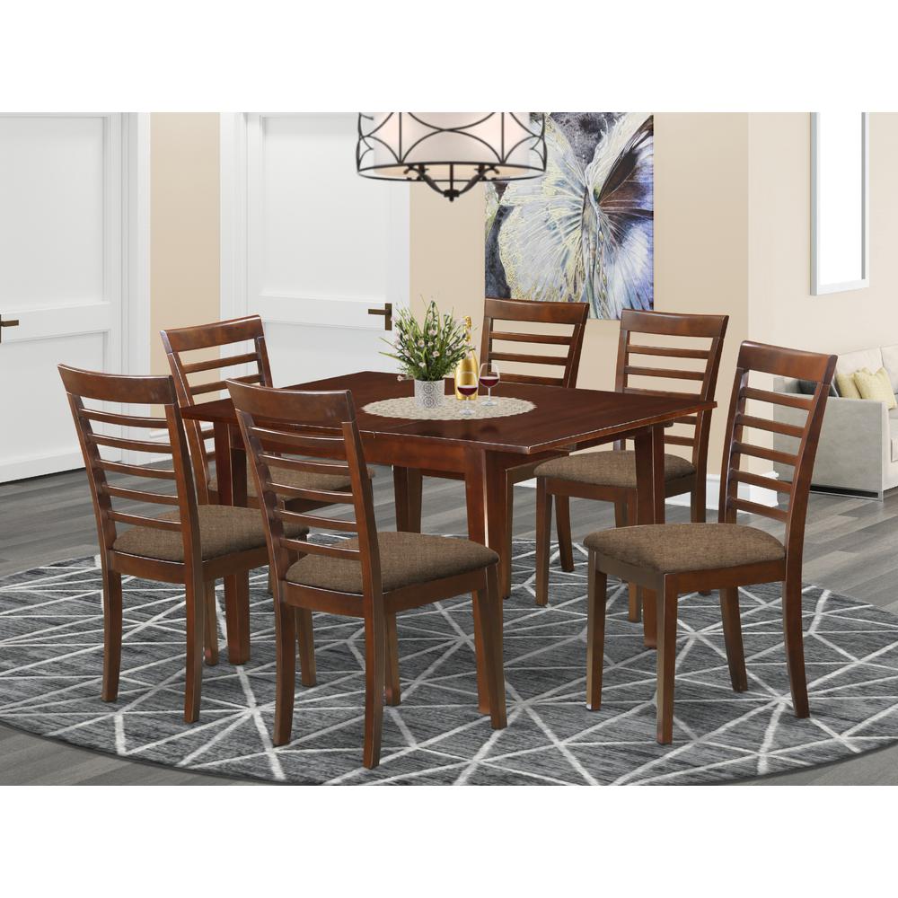 MILA7-MAH-C 7 Pc Kitchen nook Dining set-breakfast nook and 6 Dining Chairs in Mahogany