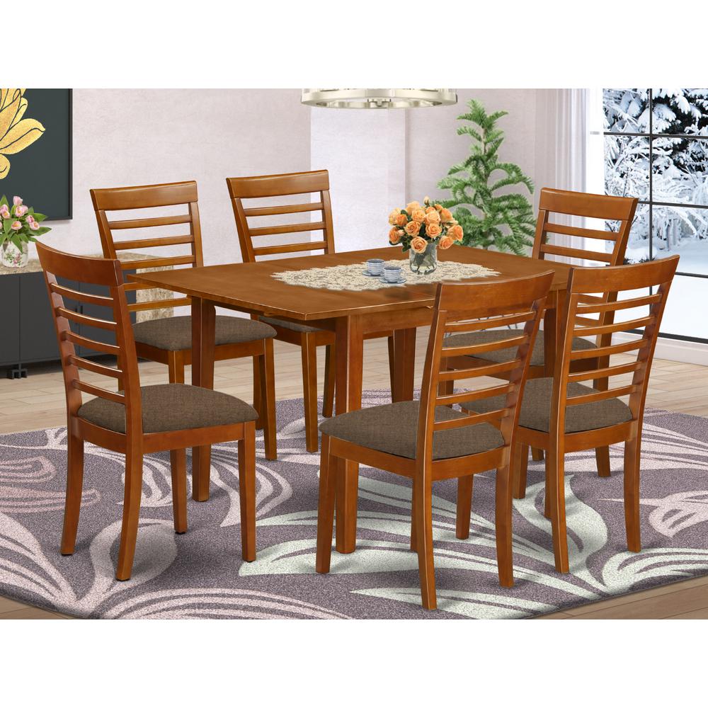MILA7-SBR-C 7 Pc Kitchen nook Dining set-breakfast nook and 6 Dining Chairs in Brown