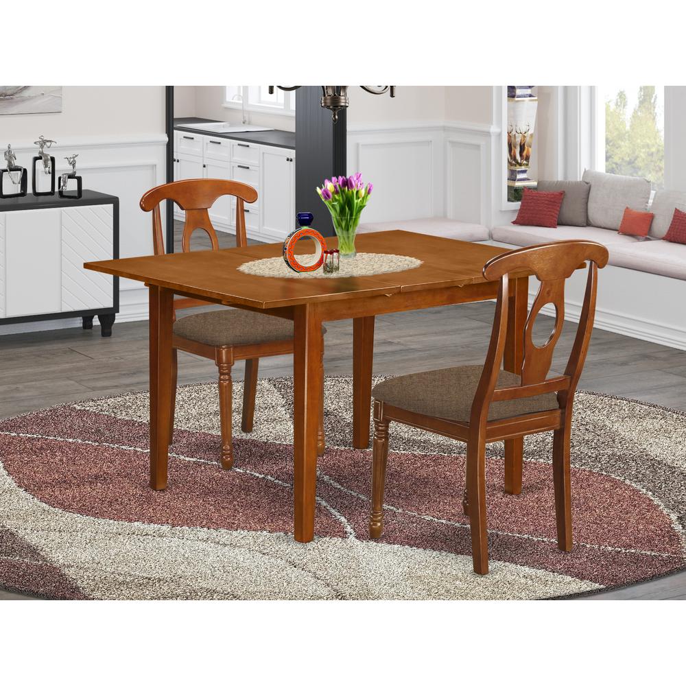 MLNA3-SBR-C 3 Pc set Milan featuring Leaf and 2 Fabric Chairs in Saddle Brown