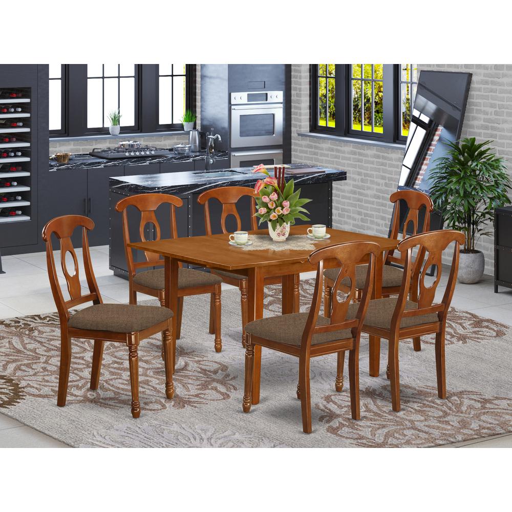 MLNA7-SBR-C 7 Pc dinette set for small spaces- Tables and 6 Kitchen Dining Chairs