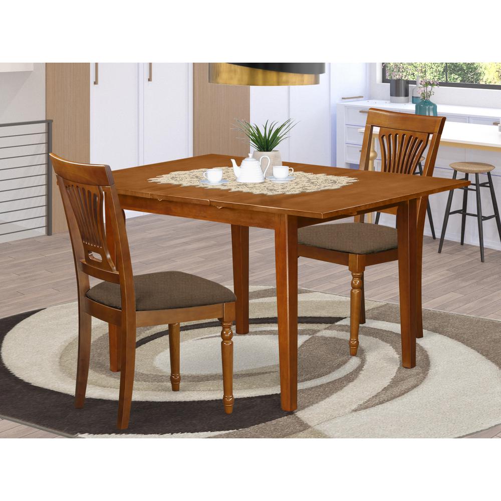 MLPL3-SBR-C 3 Pc set Milan Table with Leaf and 2 Cushion Chairs in Saddle Brown