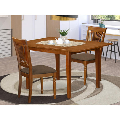 MLPL3-SBR-C 3 Pc set Milan Table with Leaf and 2 Cushion Chairs in Saddle Brown