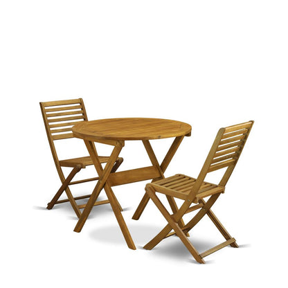 East West Furniture 3-Pc Patio Table Set Consists of a Wooden Folding Table and 2 Folding Patio Chairs Ideal for Garden, Terrace, Bistro, and Porch - Natural Oil Finish