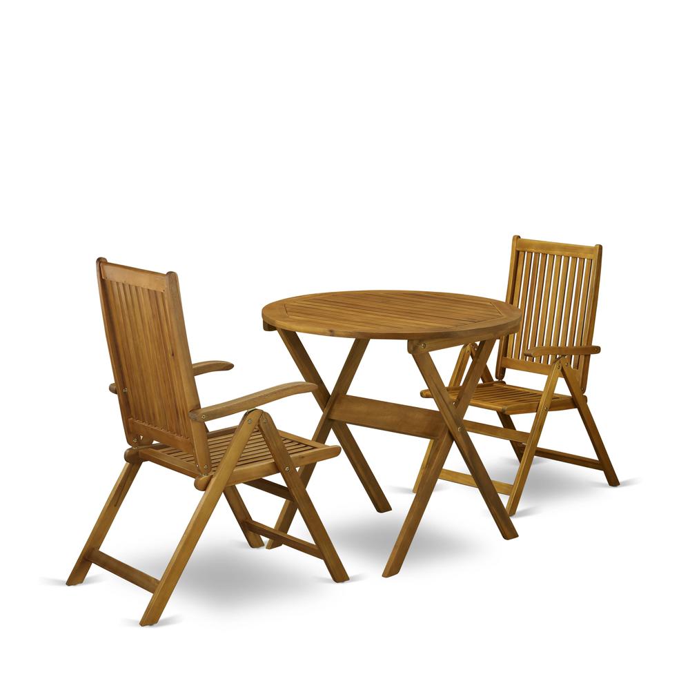 MNCN3C5NA 3-Pc Patio Outdoor Dining Table Set Consists of a Folding Camping Table and 2 Outdoor Patio Chairs - Natural Oil Finish