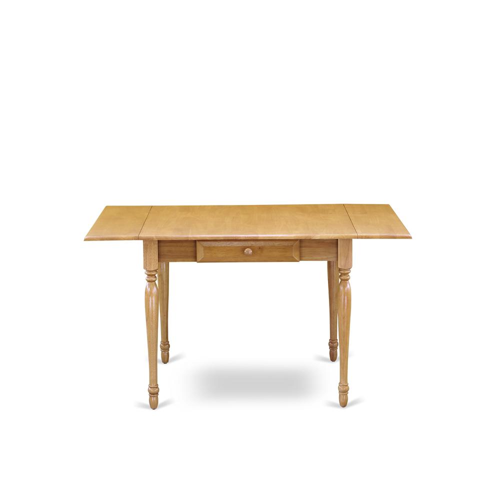 1MZAB5-OAK-04 5Pc Kitchen Table Sets Contains a Dining Room Table and 4 Parson Chairs with Light Fawn Color Linen Fabric, Drop Leaf Table with Full Back Chairs, Oak Finish