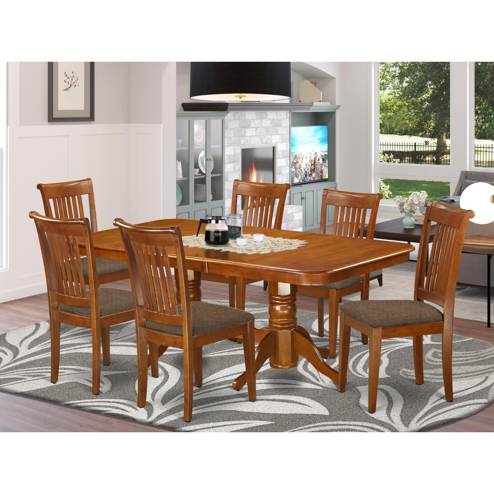 NAPO7-SBR-C 7 PC Dining room set Table with Leaf and 6 Chairs for Dining