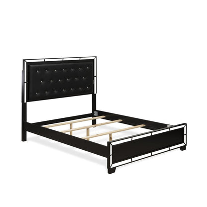NE11-Q1N000 2-PC Nella Bedroom Set with Button Tufted Queen Bed and Small Nightstand - Black Leather Headboard and Black legs