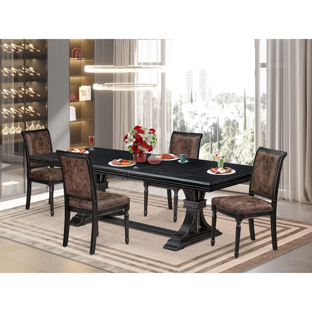 5 piece Mid Century Dining Table Set of a Dining Table and 4 Dinner Chairs