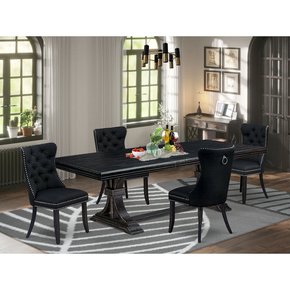 5 piece dining set a rectangular table and 4 Linen Fabric dining Chairs