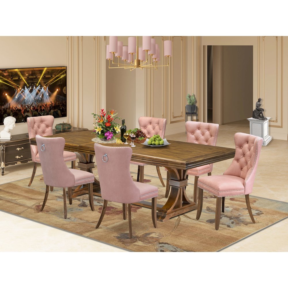 7 piece Modern Dining Table Set a Dining Table and 6 Faux Leather Kitchen Chairs