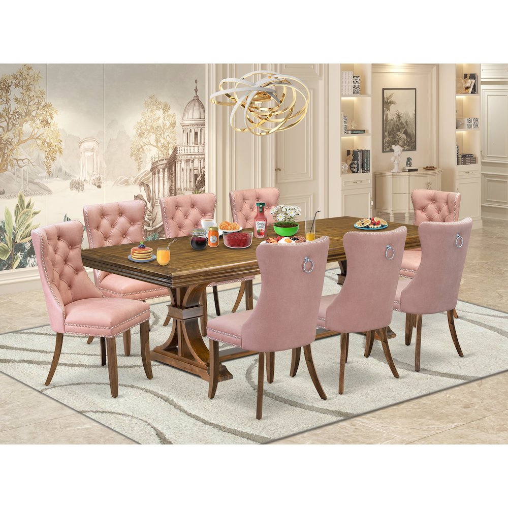 9 piece Mid Century Dining Table Set of a Kitchen Table and 8 Dinner Chairs