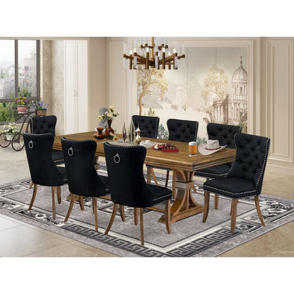 9 Pieces Dining Table Set a Rectangle Table and 8 Linen fabric Dining Chairs