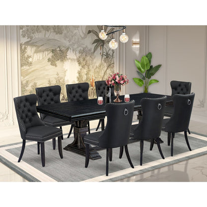 9 Pieces Dining Table Set a Rectangle Table and 8 Dining Chairs