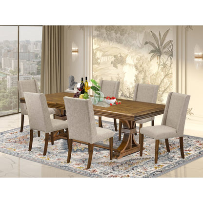 7 piece dining table set a rectangular table and 6 Linen Fabric kitchen chairs